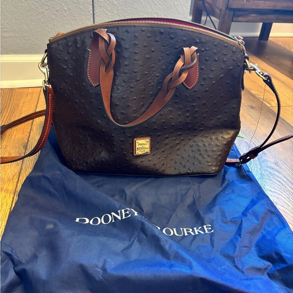 Dooney & Bourke Celeste Dark Brown Ostrich Leather Shoulder Bag